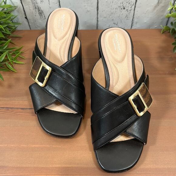 NWOT Rockport Alaina Buckle Total Motion Leather Slide Sandals Size 6.5 - Picture 2 of 11
